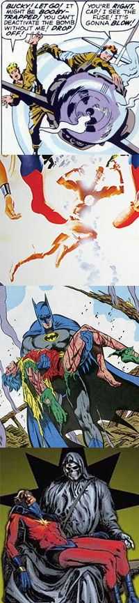 Dead Superheroes - Bucky, Flash, Robin, and Captain Marvel