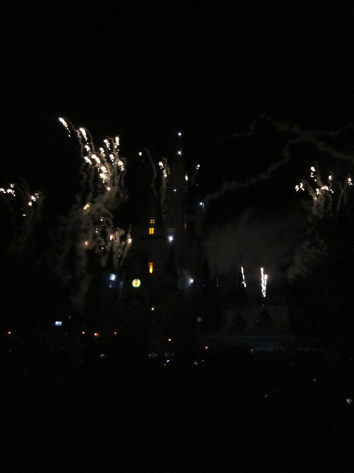 Fireworks over Cinderella's Castle in the Magic Kingdom at Walt Disney World in December 2010