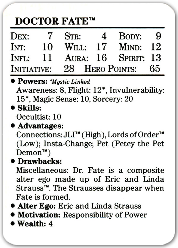 Doctor Fate from 1989 Mayfair DC Heroes Role-playing Game